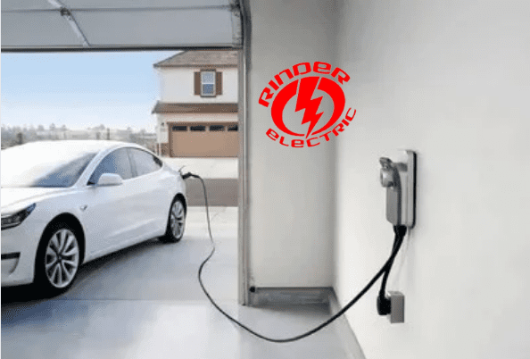 A white car parked in front of a garage door.