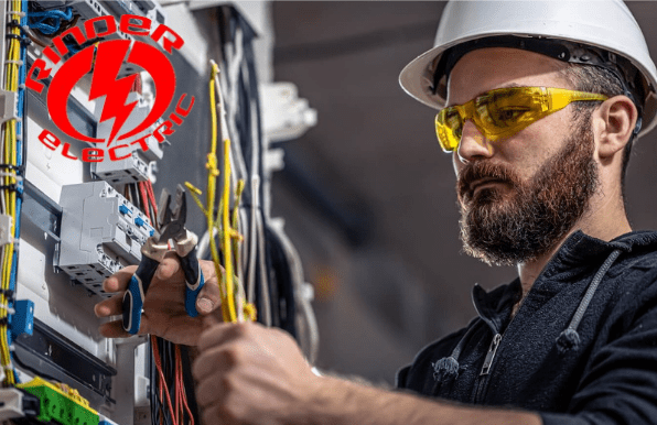 A man working on electrical wires with pliers.